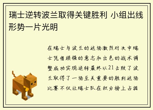 瑞士逆转波兰取得关键胜利 小组出线形势一片光明