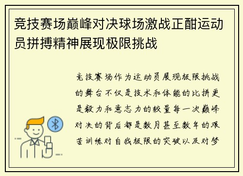 竞技赛场巅峰对决球场激战正酣运动员拼搏精神展现极限挑战